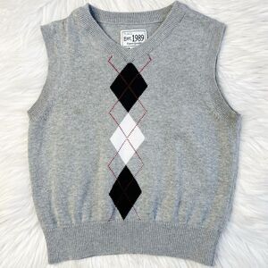 The Children's Place Argyle Sweater Vest Grey & Black Size XS